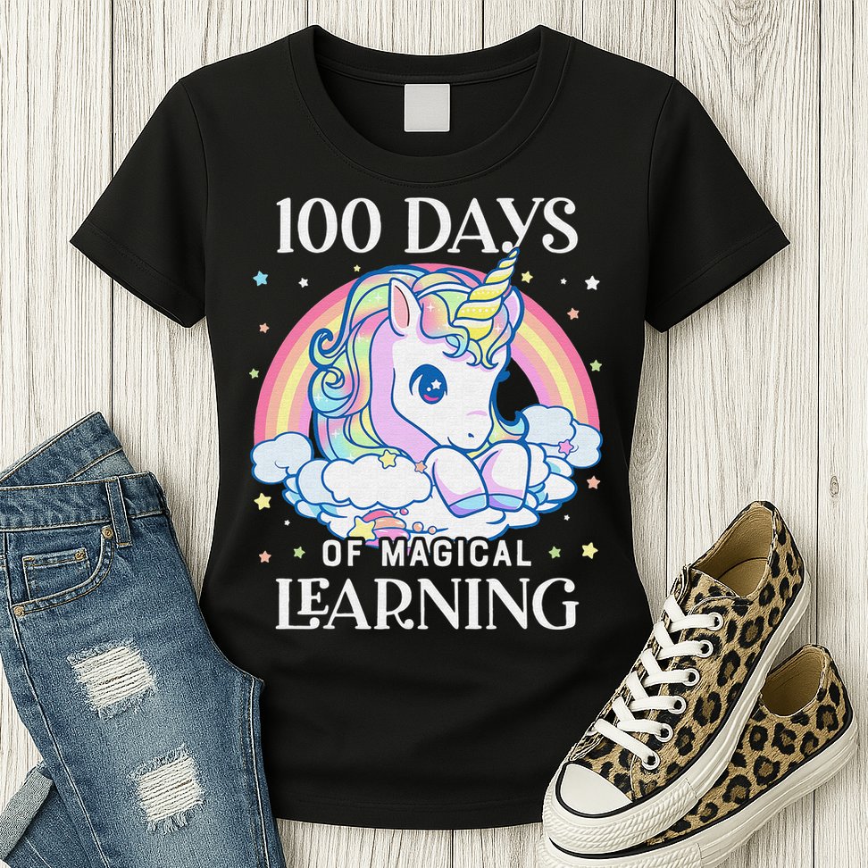 100th Day of School Unicorn 100 Magical Days Teacher Girls Womens T-Shirt