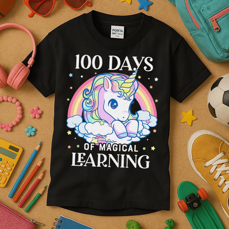 100th Day of School Unicorn 100 Magical Days Teacher Girls Kids T-Shirt