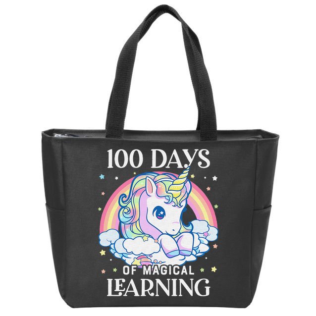 100th Day of School Unicorn 100 Magical Days Teacher Girls Zip Tote Bag