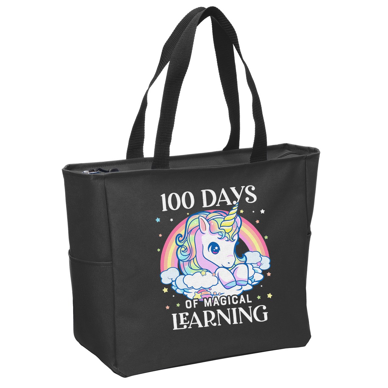 100th Day of School Unicorn 100 Magical Days Teacher Girls Zip Tote Bag