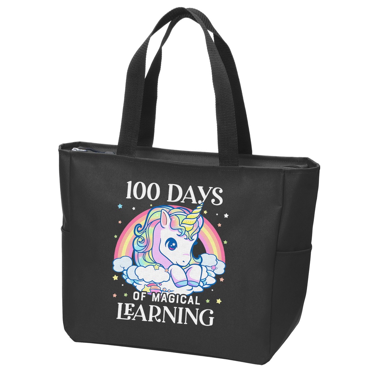 100th Day of School Unicorn 100 Magical Days Teacher Girls Zip Tote Bag