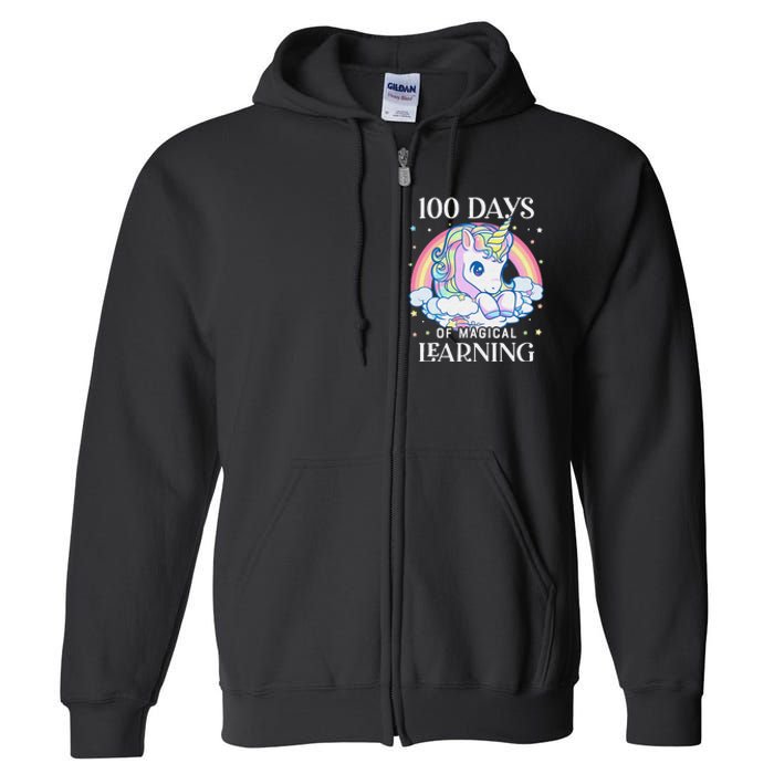 100th Day of School Unicorn 100 Magical Days Teacher Girls Full Zip Hoodie