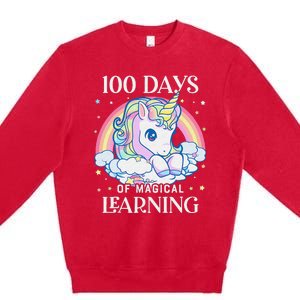 100th Day of School Unicorn 100 Magical Days Teacher Girls Premium Crewneck Sweatshirt