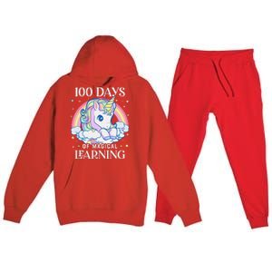 100th Day of School Unicorn 100 Magical Days Teacher Girls Premium Hooded Sweatsuit Set