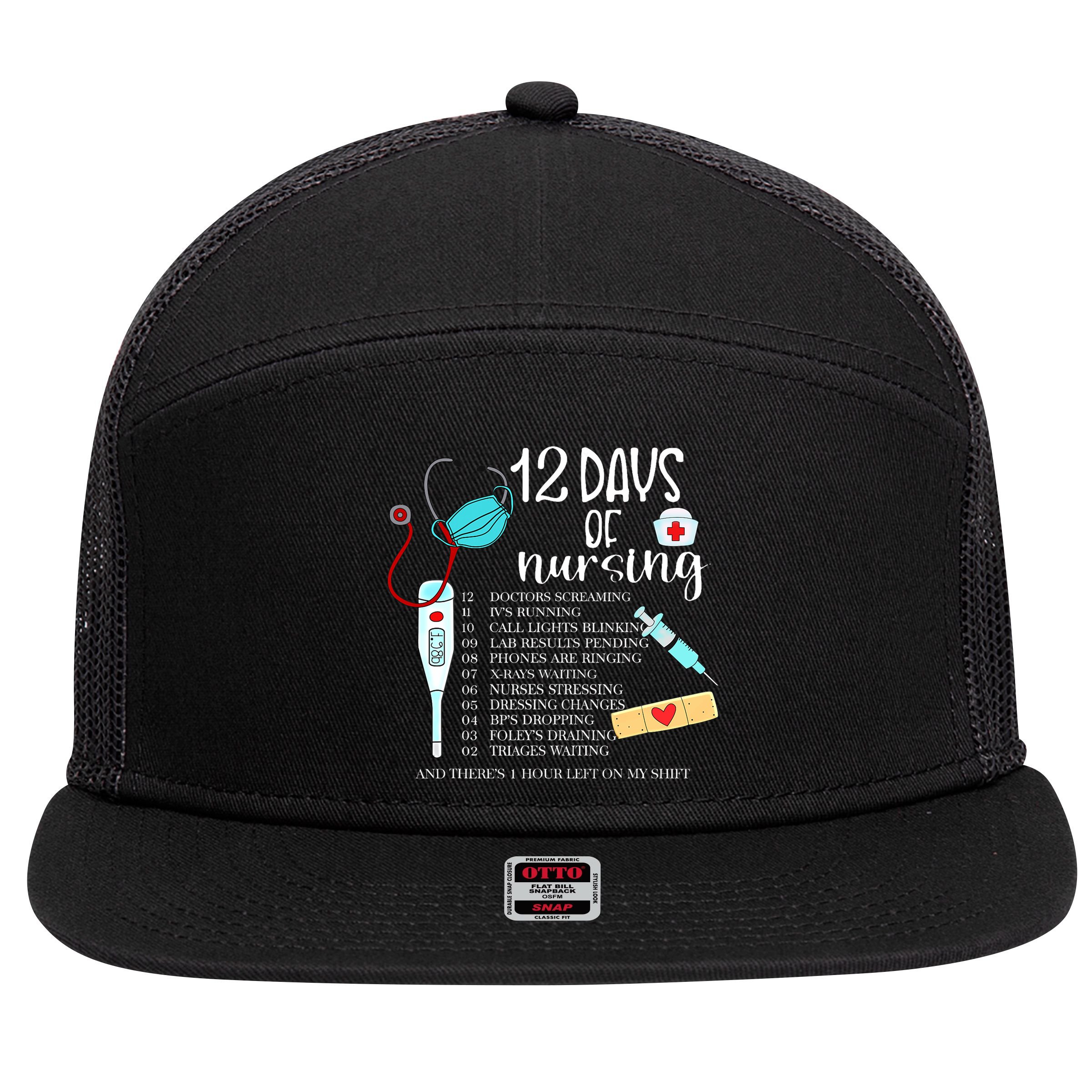 12 Days Of Nursing Funny Nurse Christmas Cute Xmas 7 Panel Mesh Trucker Snapback Hat