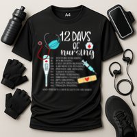 12 Days Of Nursing Funny Nurse Christmas Cute Xmas Cooling Performance Crew T-Shirt