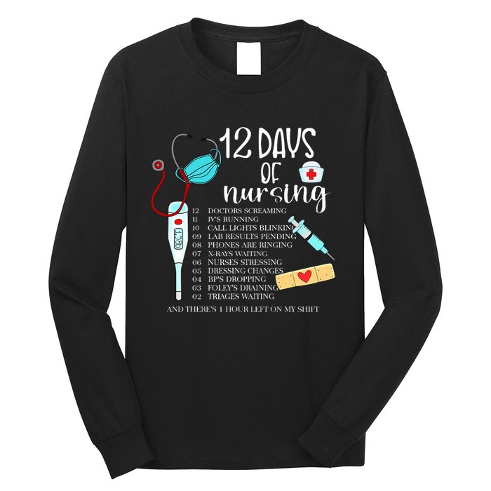 12 Days Of Nursing Funny Nurse Christmas Cute Xmas Long Sleeve Shirt