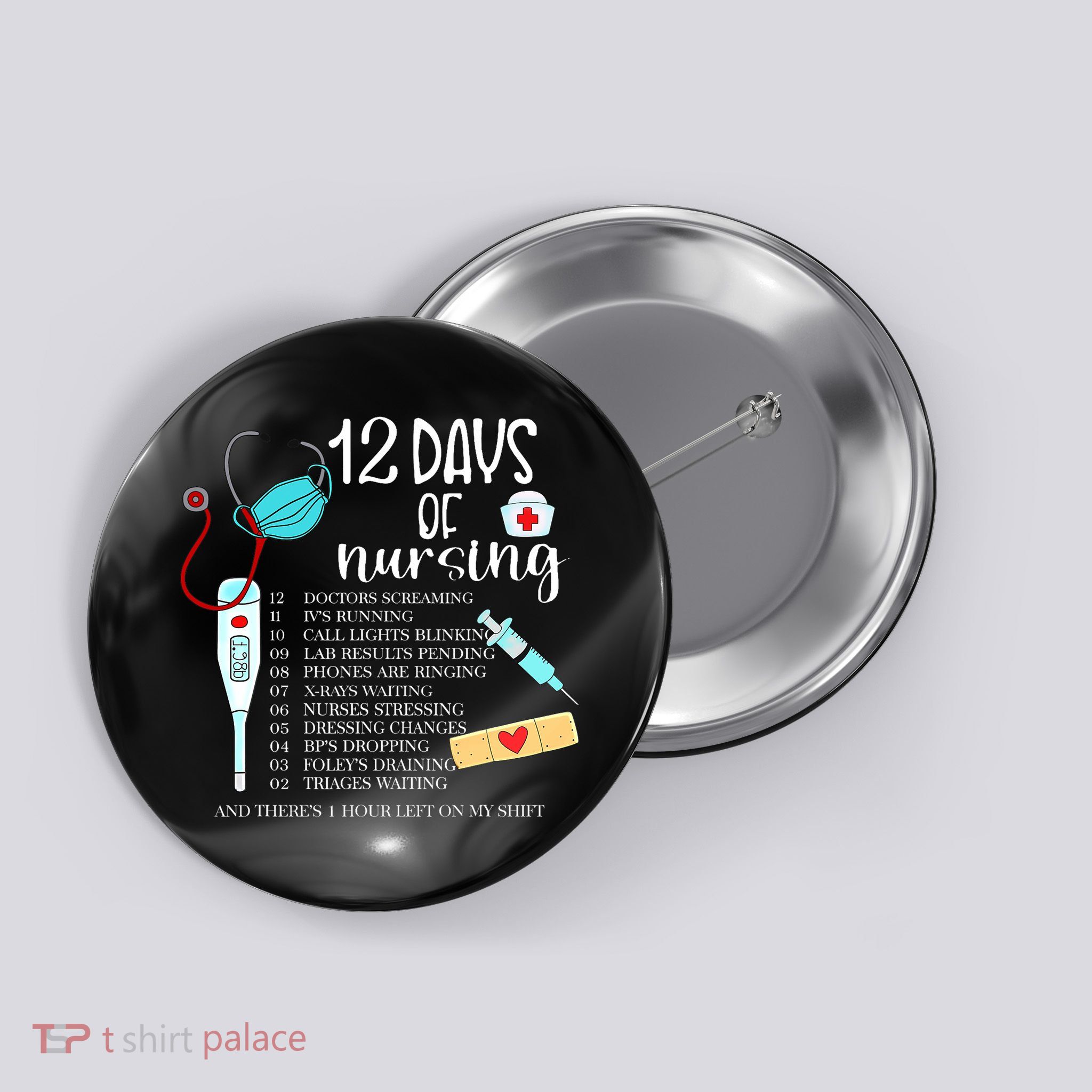 12 Days Of Nursing Funny Nurse Christmas Cute Xmas Button