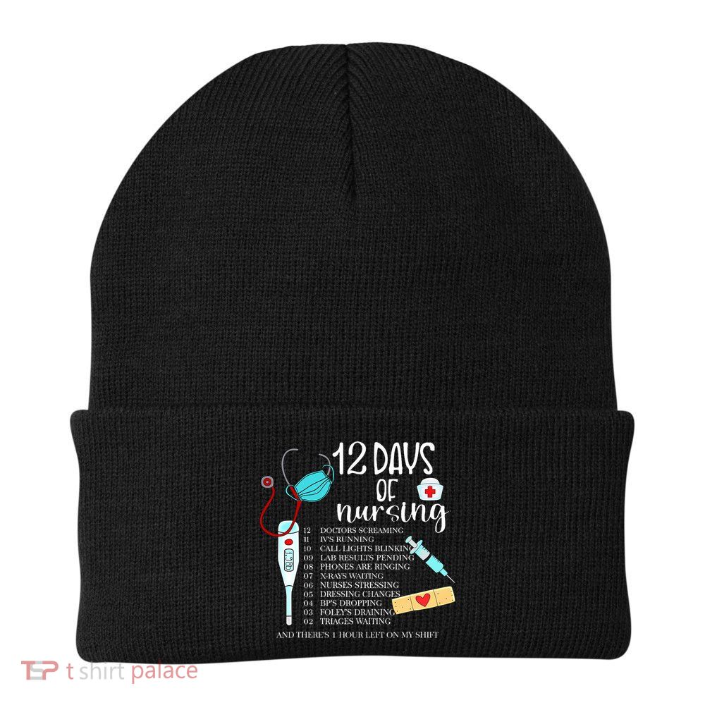 12 Days Of Nursing Funny Nurse Christmas Cute Xmas Beanie