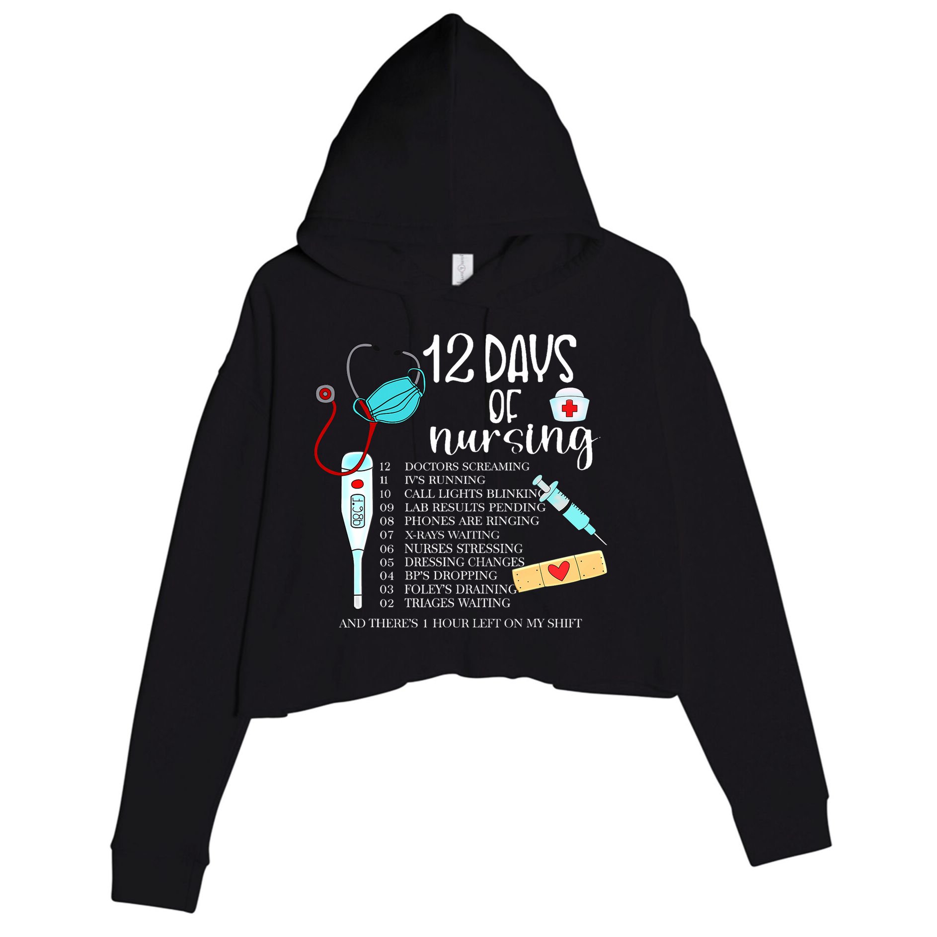 12 Days Of Nursing Funny Nurse Christmas Cute Xmas Crop Fleece Hoodie