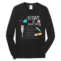 12 Days Of Nursing Funny Nurse Christmas Cute Xmas Tall Long Sleeve T-Shirt