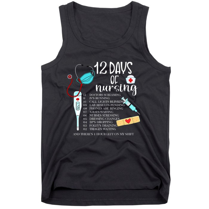 12 Days Of Nursing Funny Nurse Christmas Cute Xmas Tank Top