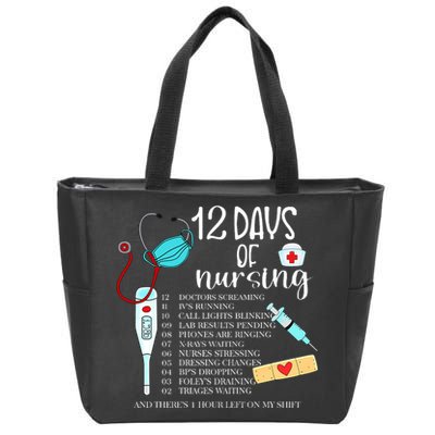 12 Days Of Nursing Funny Nurse Christmas Cute Xmas Zip Tote Bag