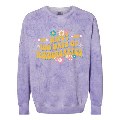 100 Days Of Kindergarten Groovy Kindergarten Teacher Great Gift Colorblast Crewneck Sweatshirt