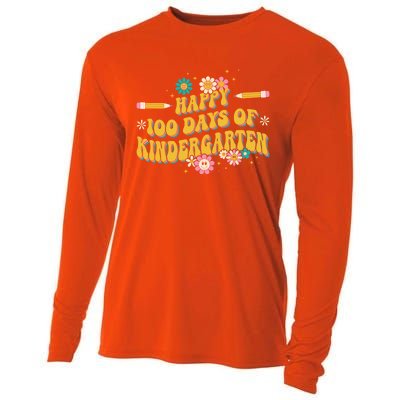 100 Days Of Kindergarten Groovy Kindergarten Teacher Great Gift Cooling Performance Long Sleeve Crew