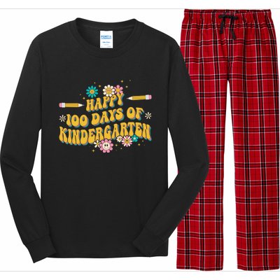 100 Days Of Kindergarten Groovy Kindergarten Teacher Great Gift Long Sleeve Pajama Set