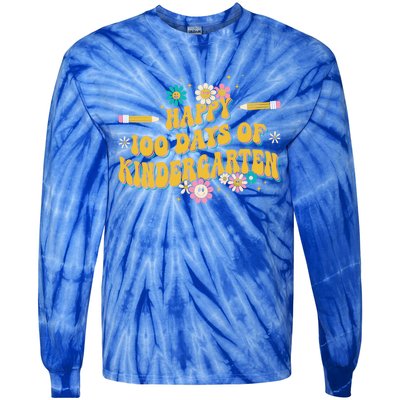 100 Days Of Kindergarten Groovy Kindergarten Teacher Great Gift Tie-Dye Long Sleeve Shirt