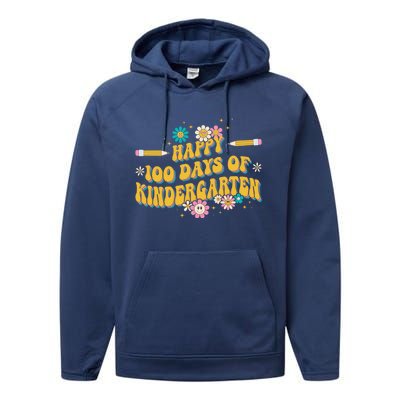 100 Days Of Kindergarten Groovy Kindergarten Teacher Great Gift Performance Fleece Hoodie