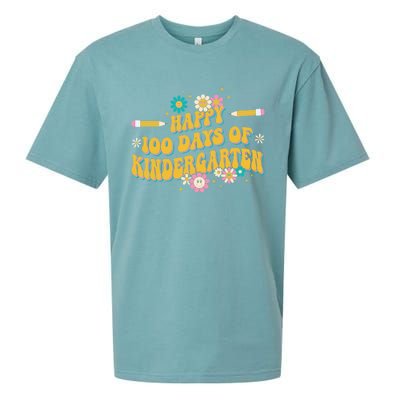 100 Days Of Kindergarten Groovy Kindergarten Teacher Great Gift Sueded Cloud Jersey T-Shirt