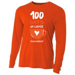 100th Day Of School For Teachers Coffee Meaningful Gift Cooling Performance Long Sleeve Crew