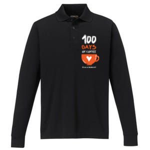 100th Day Of School For Teachers Coffee Meaningful Gift Performance Long Sleeve Polo