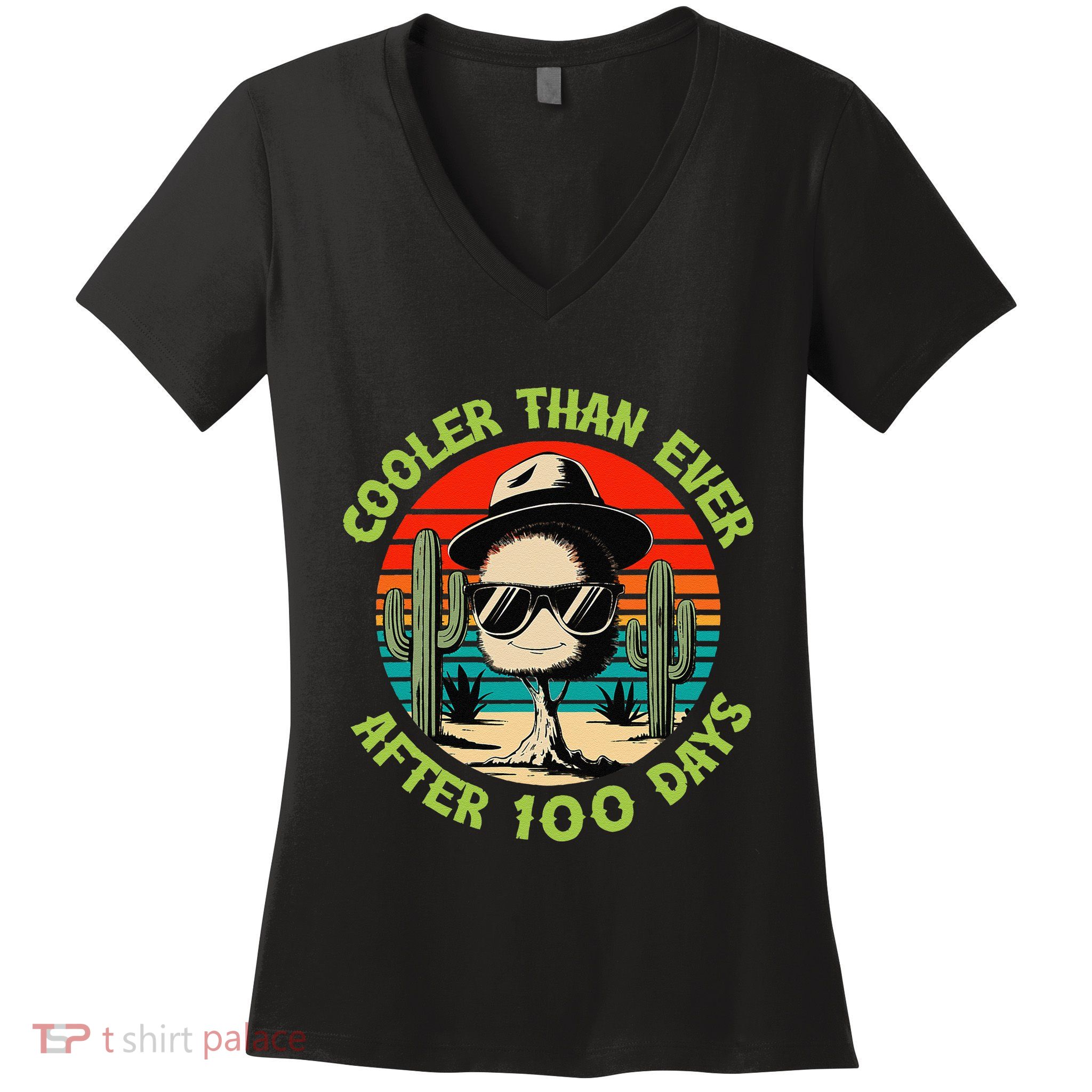 100 Days Of School Cooler Than Ever Cactus Retro Gift Women's V-Neck T-Shirt