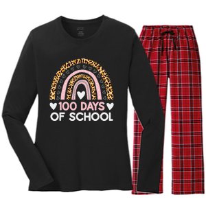 100 Days of School rainbow Happy 100th Day of School Women's Long Sleeve Flannel Pajama Set 