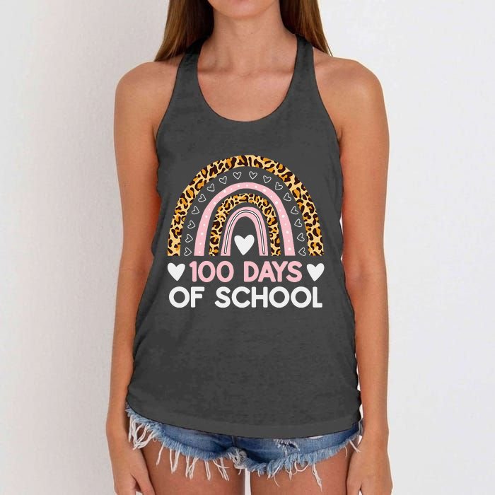 100 Days of School rainbow Happy 100th Day of School Women's Knotted Racerback Tank