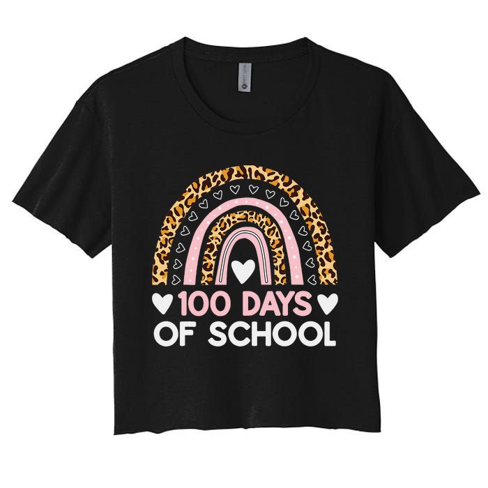 100 Days of School rainbow Happy 100th Day of School Women's Crop Top Tee