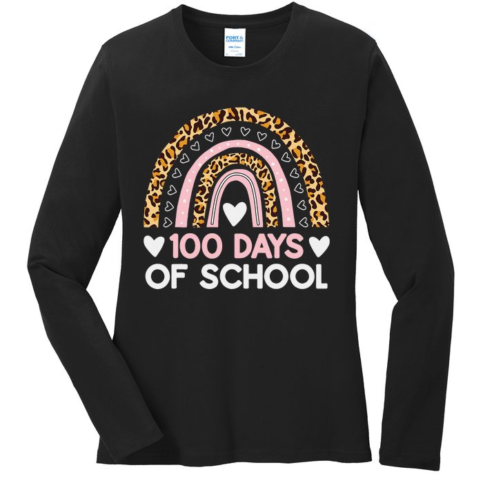 100 Days of School rainbow Happy 100th Day of School Ladies Long Sleeve Shirt