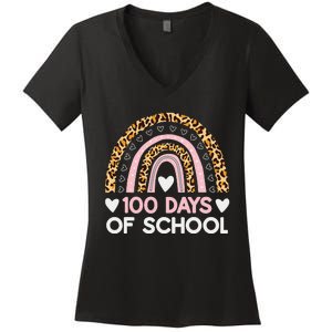 100 Days of School rainbow Happy 100th Day of School Women's V-Neck T-Shirt