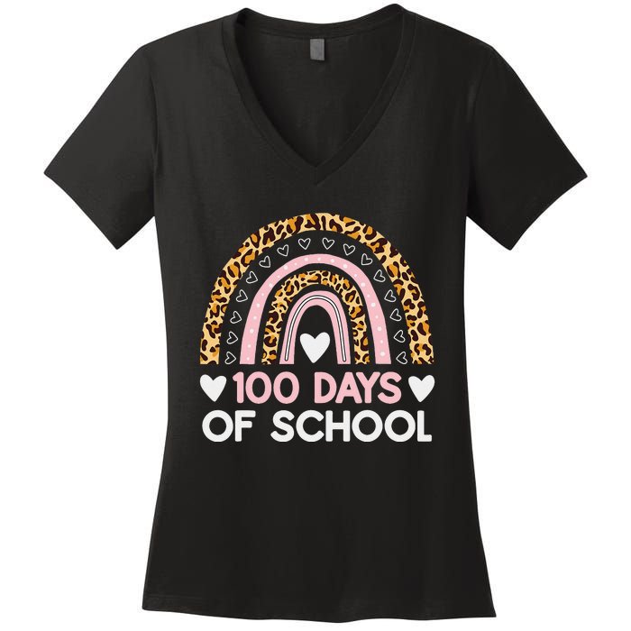 100 Days of School rainbow Happy 100th Day of School Women's V-Neck T-Shirt