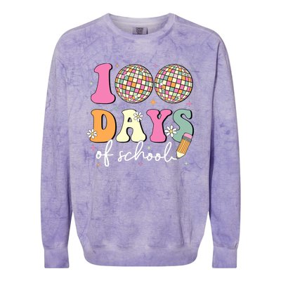 100 Days Of School Teachers Retro Disco 100th Day Of School Colorblast Crewneck Sweatshirt