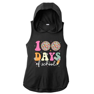 100 Days Of School Teachers Retro Disco 100th Day Of School Ladies PosiCharge Tri-Blend Wicking Draft Hoodie Tank