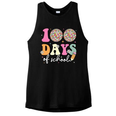 100 Days Of School Teachers Retro Disco 100th Day Of School Ladies PosiCharge Tri-Blend Wicking Tank