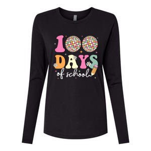 100 Days Of School Teachers Retro Disco 100th Day Of School Womens Cotton Relaxed Long Sleeve T-Shirt