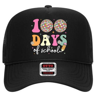 100 Days Of School Teachers Retro Disco 100th Day Of School High Crown Mesh Back Trucker Hat