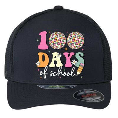 100 Days Of School Teachers Retro Disco 100th Day Of School Flexfit Unipanel Trucker Cap