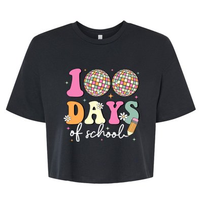 100 Days Of School Teachers Retro Disco 100th Day Of School Bella+Canvas Jersey Crop Tee