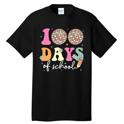 100 Days Of School Teachers Retro Disco 100th Day Of School Tall T-Shirt