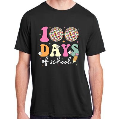 100 Days Of School Teachers Retro Disco 100th Day Of School Adult ChromaSoft Performance T-Shirt