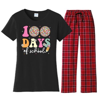 100 Days Of School Teachers Retro Disco 100th Day Of School Women's Flannel Pajama Set