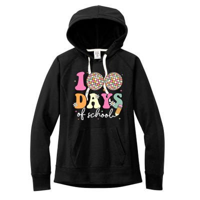 100 Days Of School Teachers Retro Disco 100th Day Of School Women's Fleece Hoodie