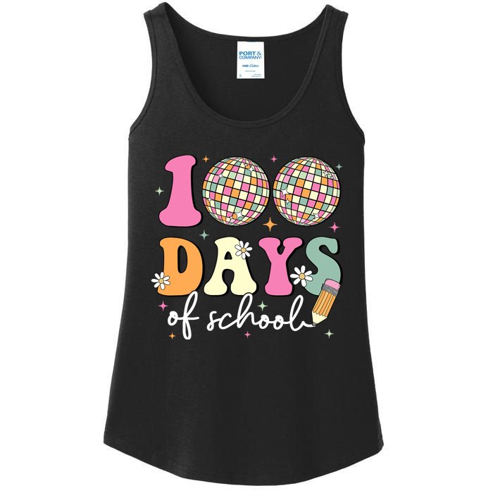 100 Days Of School Teachers Retro Disco 100th Day Of School Ladies Essential Tank