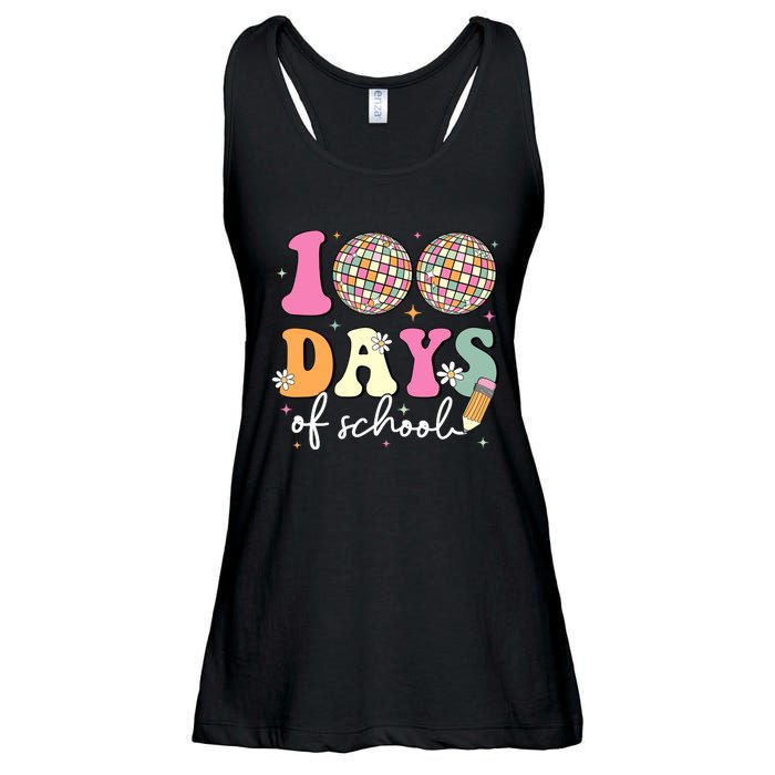 100 Days Of School Teachers Retro Disco 100th Day Of School Ladies Essential Flowy Tank