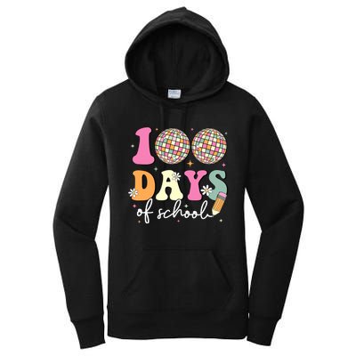 100 Days Of School Teachers Retro Disco 100th Day Of School Women's Pullover Hoodie