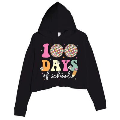 100 Days Of School Teachers Retro Disco 100th Day Of School Crop Fleece Hoodie