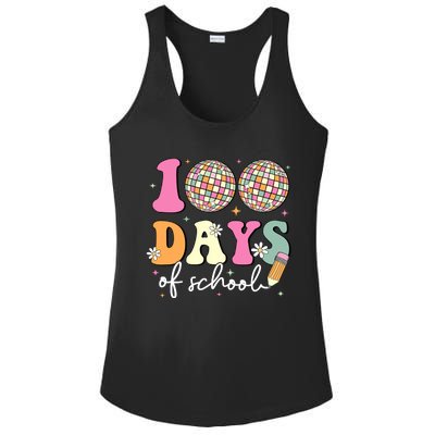 100 Days Of School Teachers Retro Disco 100th Day Of School Ladies PosiCharge Competitor Racerback Tank