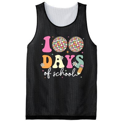 100 Days Of School Teachers Retro Disco 100th Day Of School Mesh Reversible Basketball Jersey Tank