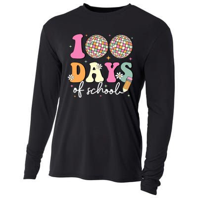 100 Days Of School Teachers Retro Disco 100th Day Of School Cooling Performance Long Sleeve Crew